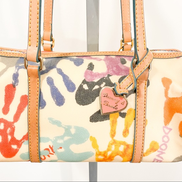 Dooney & Bourke Vintage Y2K Rainbow Handprint Round Barrel Shoulder Bag 2000s - Picture 2 of 14